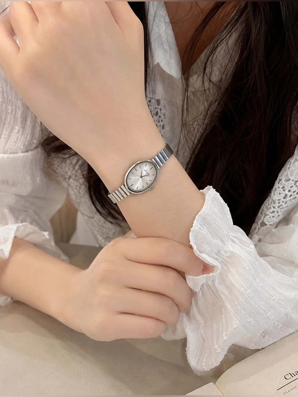 Silver Oval Stainless Steel Wrist Watch